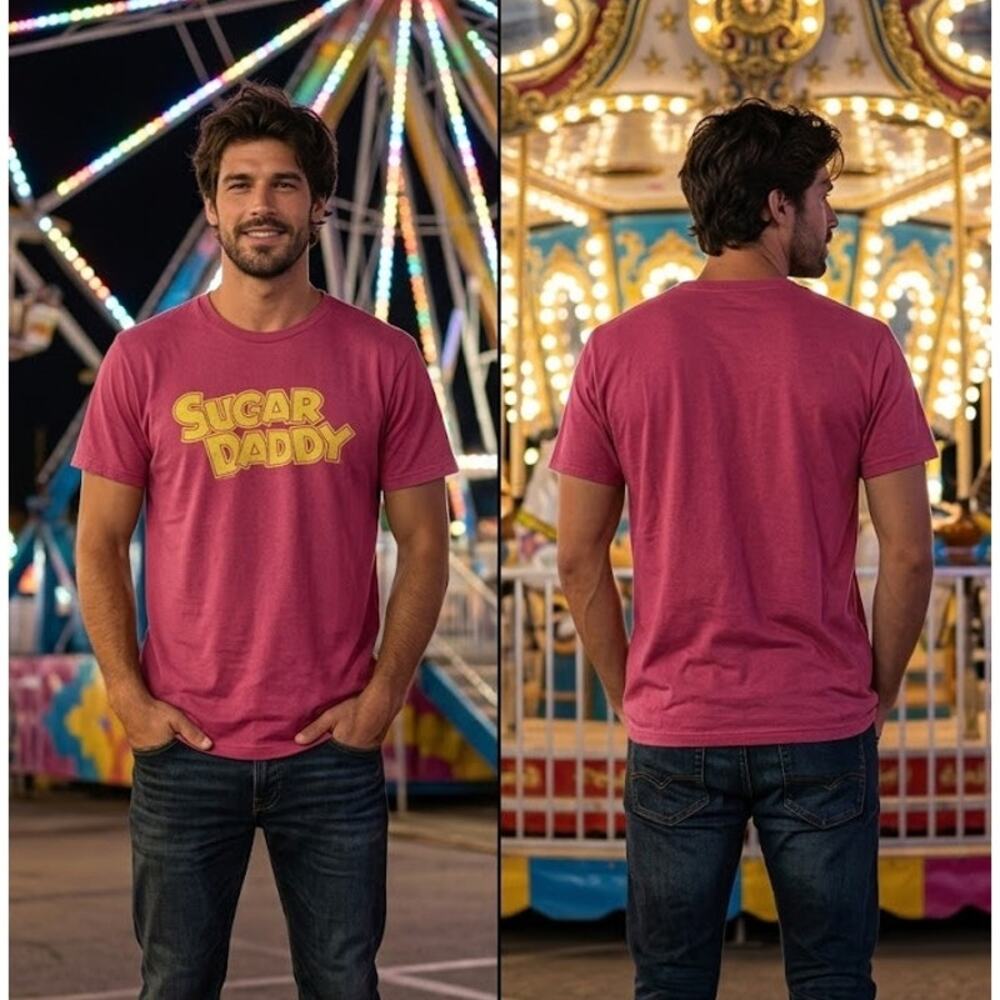 Sugar Daddy Candy Shirt Men’s Medium 40 Chest Red Yellow Graphic Logo Tee